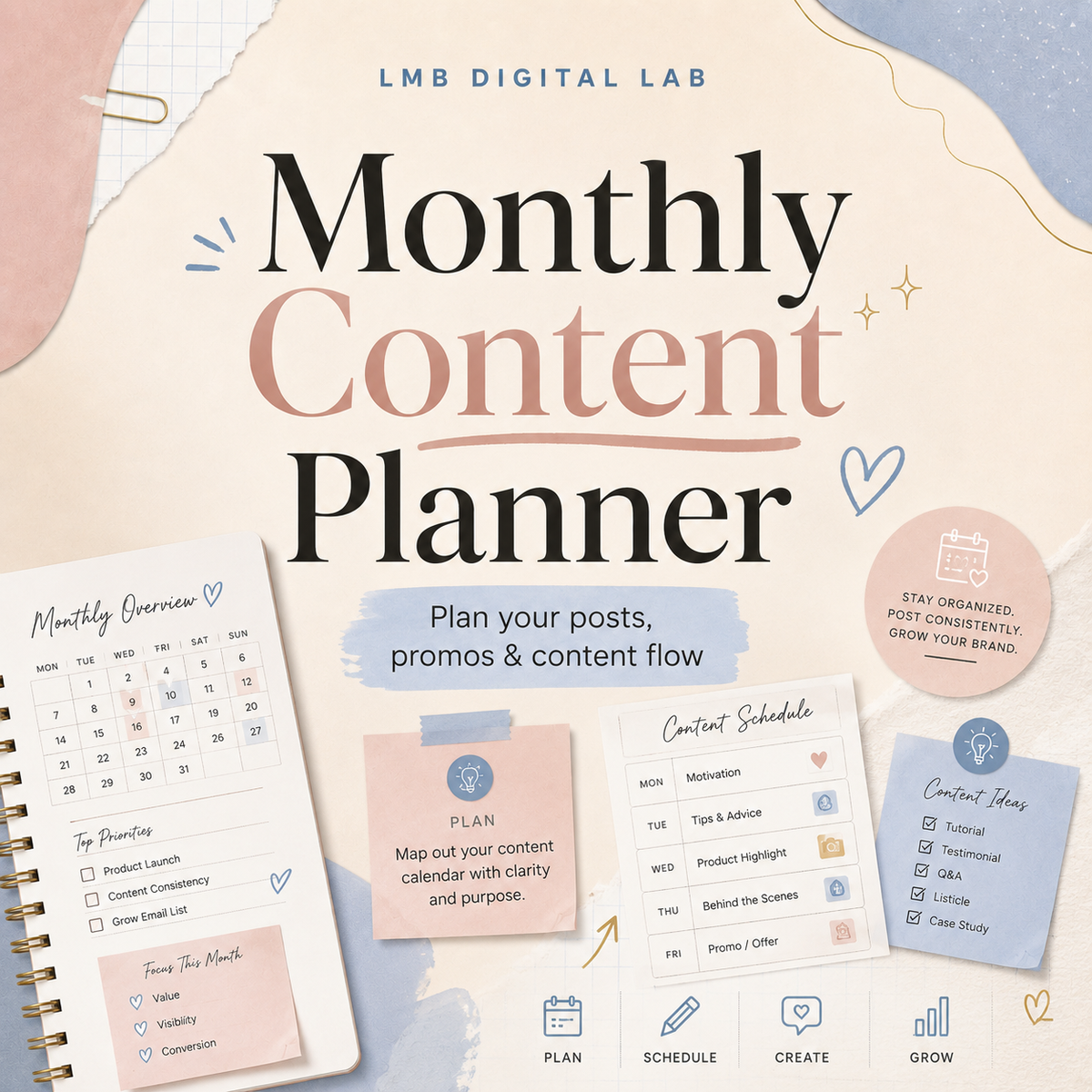 Monthly Content Planner for Beauty Entrepreneurs — Printable PDF